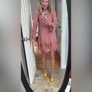 Elegant Long Sleeve Lace Dress in Mauve